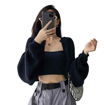 Getadme Women Long Sleeve Open Front Crop Tops Cropped Boleros Shrug Cardigan Sweater